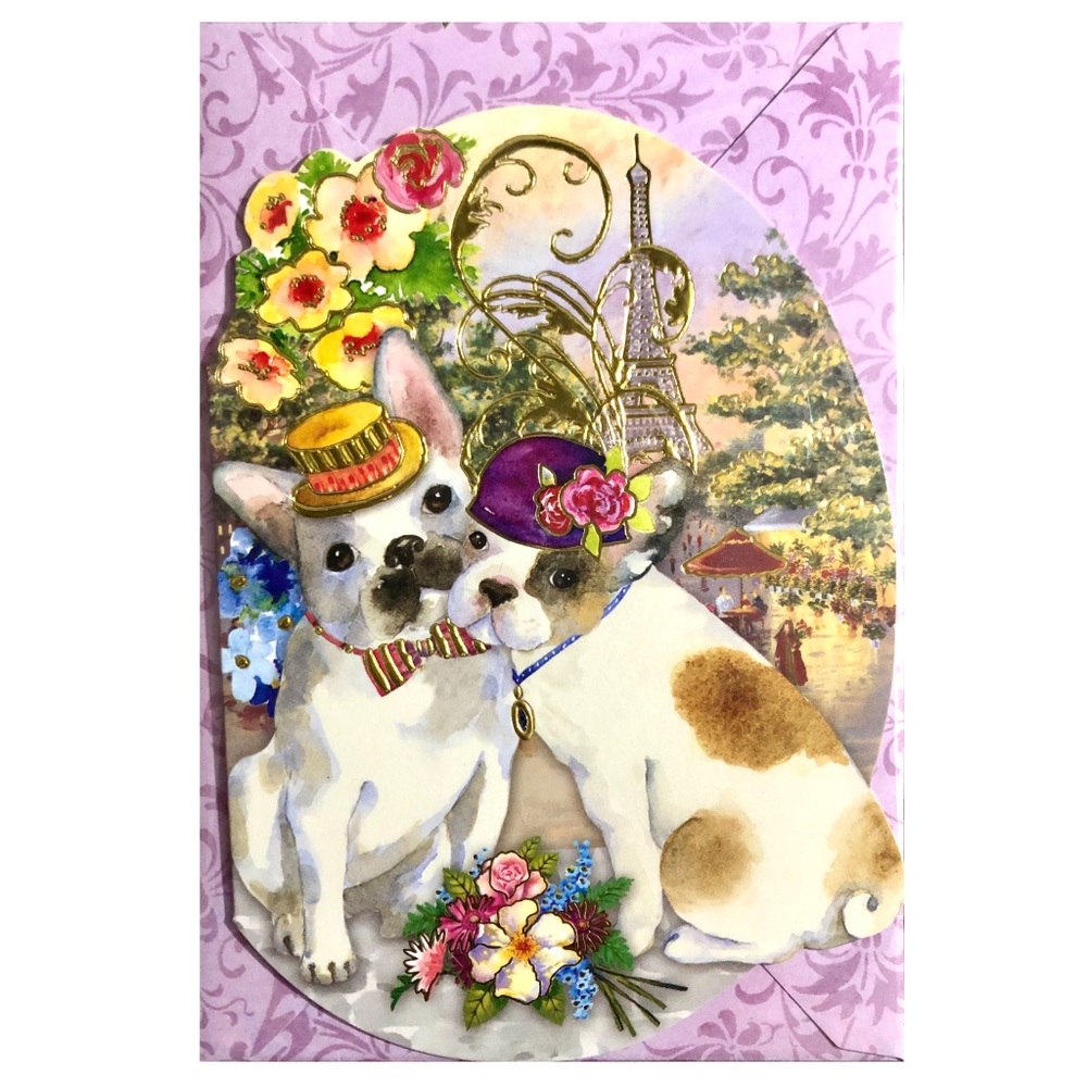 Punch Studio Single Embellished Die-Cut Fancy Cards: Anniversary Pups (61531)